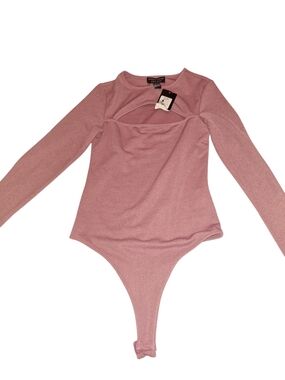 Streetwear Society Rose Pink Long-Sleeve Bodysuit With Cutout Detail